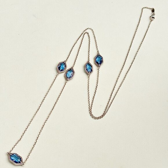 Dyadema Jewelry - Dyadema Italy 925 Sterling Silver Rose Gold Tone Blue Crystal Station Necklace